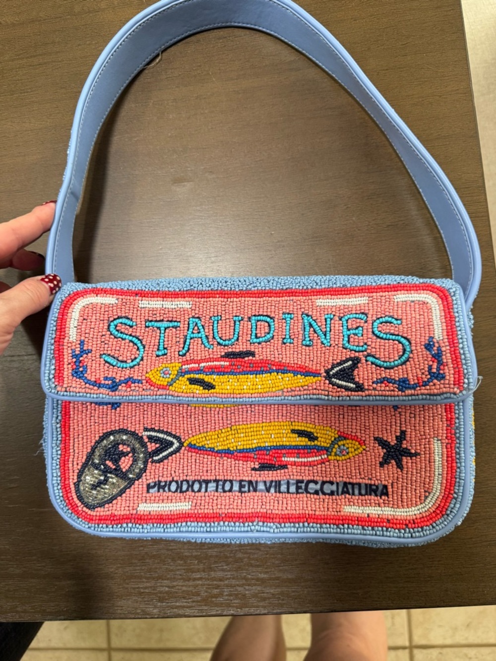 STAUD Beaded Pink and Blue Embellished Shoulder Bag - Picture 2 of 8